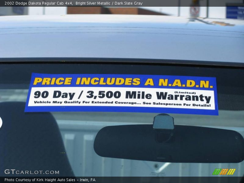 Bright Silver Metallic / Dark Slate Gray 2002 Dodge Dakota Regular Cab 4x4