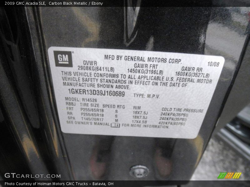 Carbon Black Metallic / Ebony 2009 GMC Acadia SLE