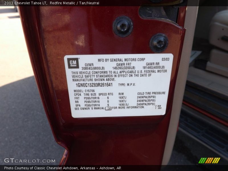 Redfire Metallic / Tan/Neutral 2003 Chevrolet Tahoe LT