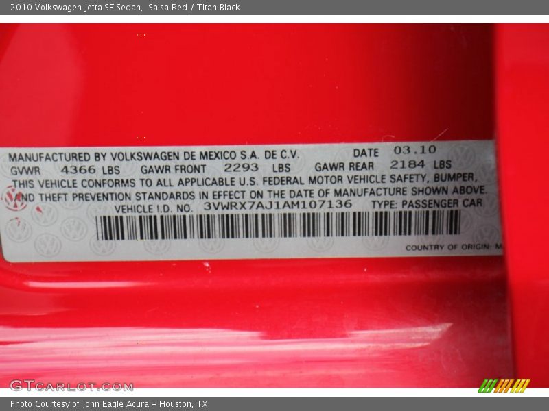 Salsa Red / Titan Black 2010 Volkswagen Jetta SE Sedan