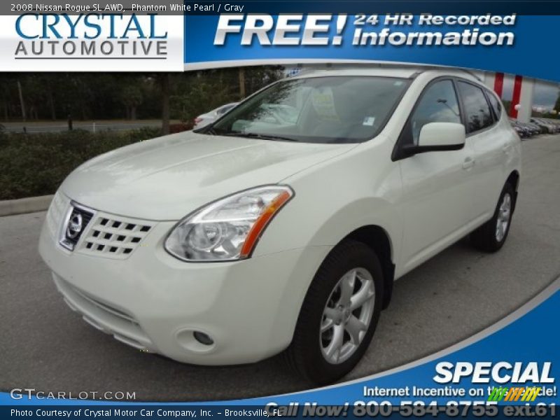 Phantom White Pearl / Gray 2008 Nissan Rogue SL AWD