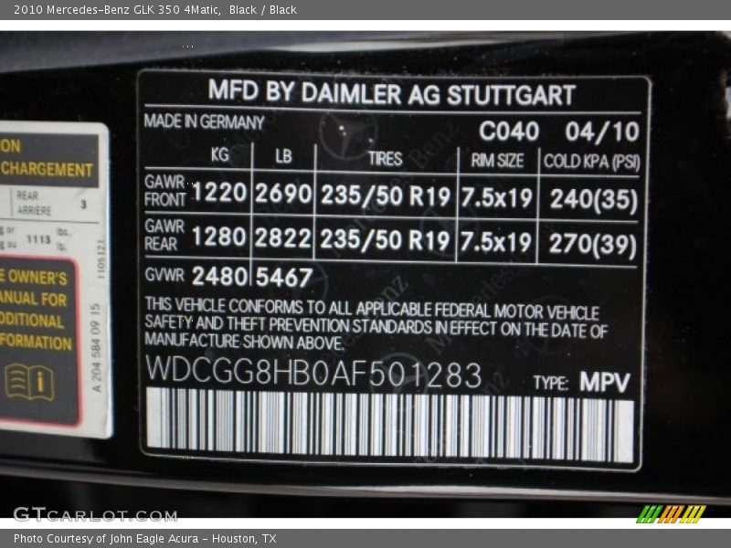 Black / Black 2010 Mercedes-Benz GLK 350 4Matic