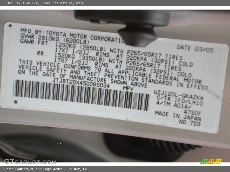 Silver Pine Metallic / Ivory 2005 Lexus GX 470