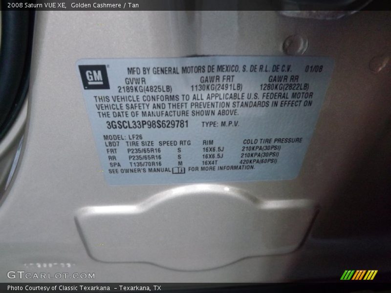 Golden Cashmere / Tan 2008 Saturn VUE XE