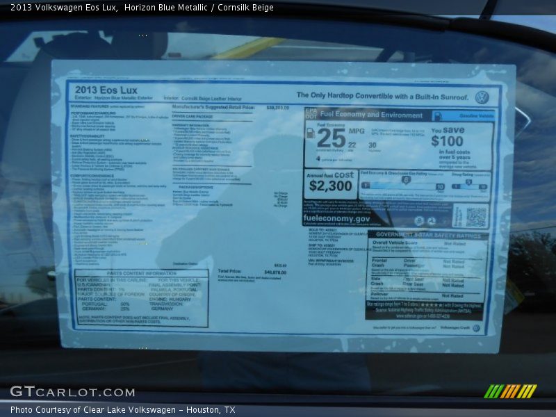 Horizon Blue Metallic / Cornsilk Beige 2013 Volkswagen Eos Lux