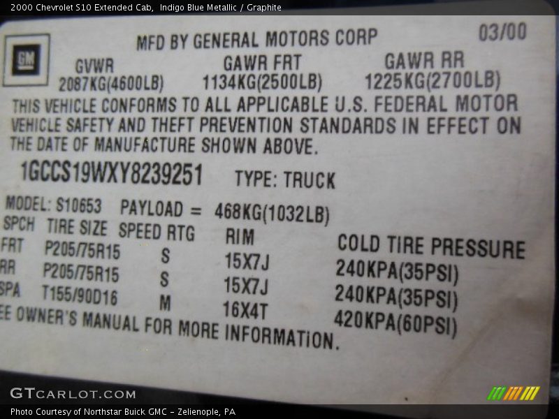 Indigo Blue Metallic / Graphite 2000 Chevrolet S10 Extended Cab