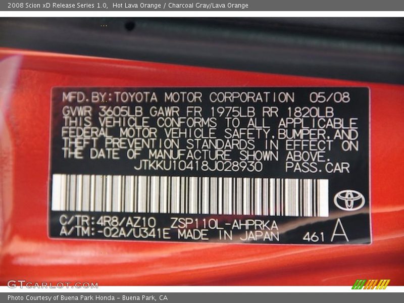 2008 xD Release Series 1.0 Hot Lava Orange Color Code 4R8