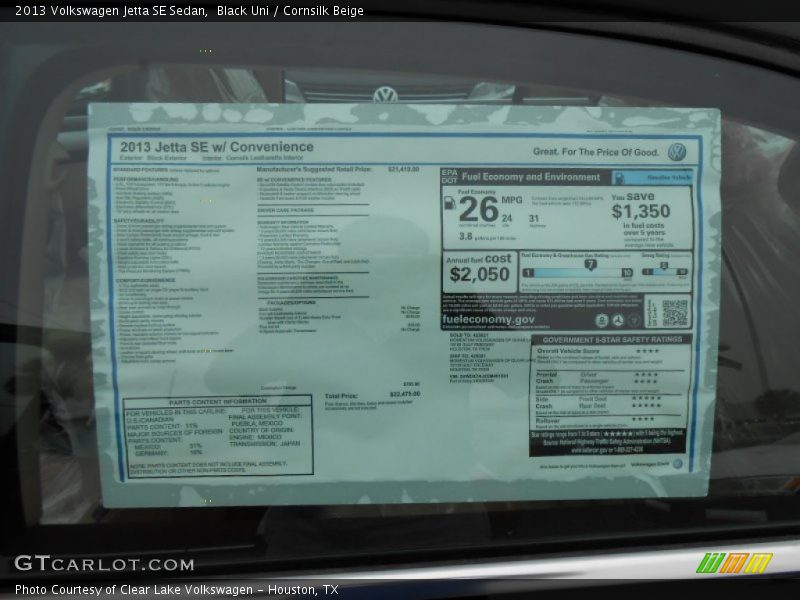 Black Uni / Cornsilk Beige 2013 Volkswagen Jetta SE Sedan