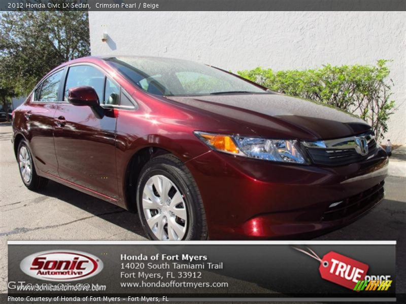 Crimson Pearl / Beige 2012 Honda Civic LX Sedan