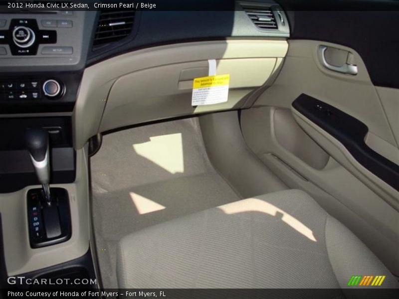 Crimson Pearl / Beige 2012 Honda Civic LX Sedan