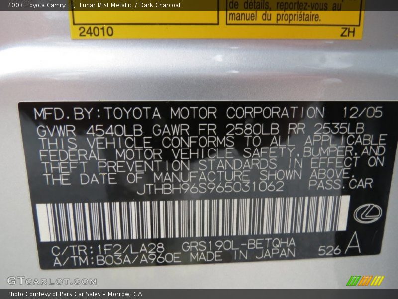 Lunar Mist Metallic / Dark Charcoal 2003 Toyota Camry LE