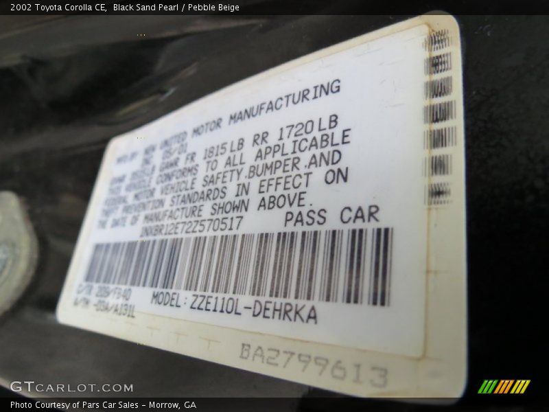 Black Sand Pearl / Pebble Beige 2002 Toyota Corolla CE