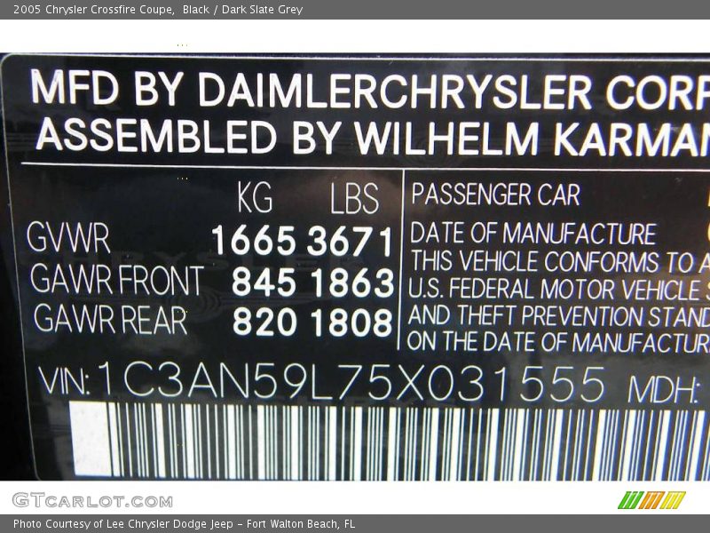 Black / Dark Slate Grey 2005 Chrysler Crossfire Coupe