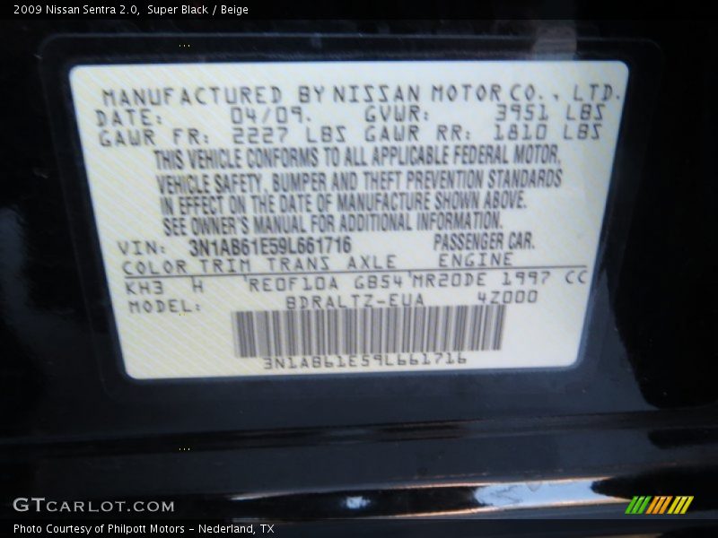 Super Black / Beige 2009 Nissan Sentra 2.0