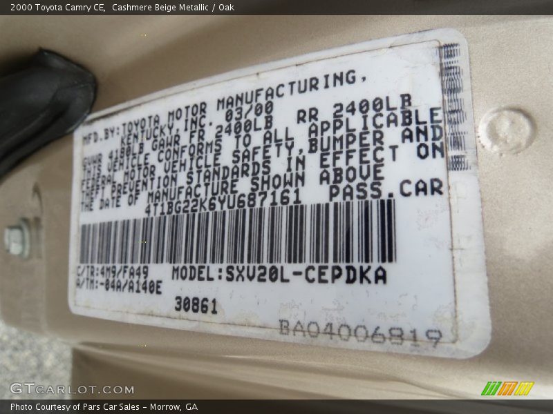 Cashmere Beige Metallic / Oak 2000 Toyota Camry CE