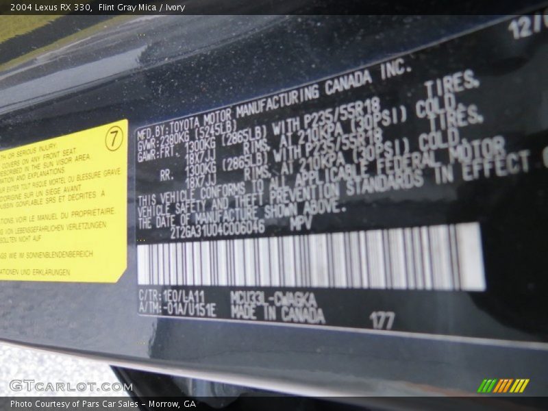 Flint Gray Mica / Ivory 2004 Lexus RX 330