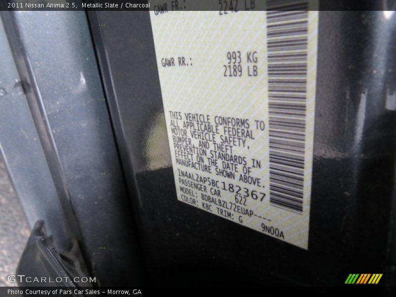 Metallic Slate / Charcoal 2011 Nissan Altima 2.5