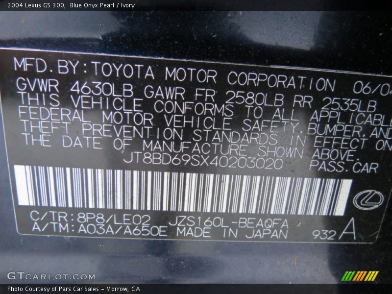 Blue Onyx Pearl / Ivory 2004 Lexus GS 300