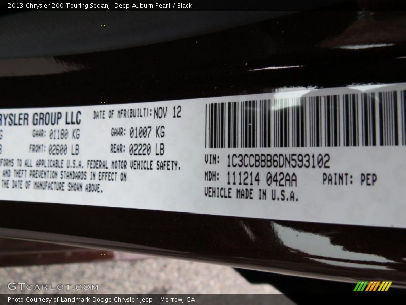 Deep Auburn Pearl / Black 2013 Chrysler 200 Touring Sedan