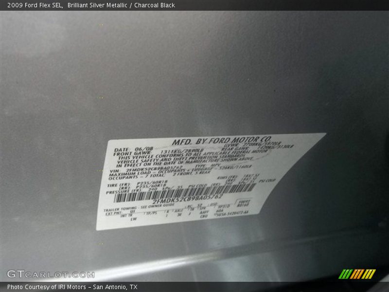Brilliant Silver Metallic / Charcoal Black 2009 Ford Flex SEL