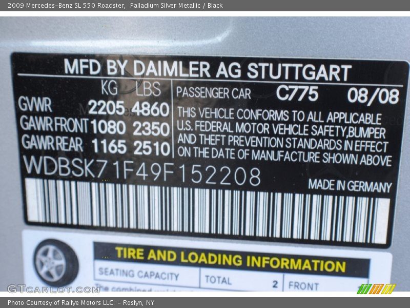 Palladium Silver Metallic / Black 2009 Mercedes-Benz SL 550 Roadster