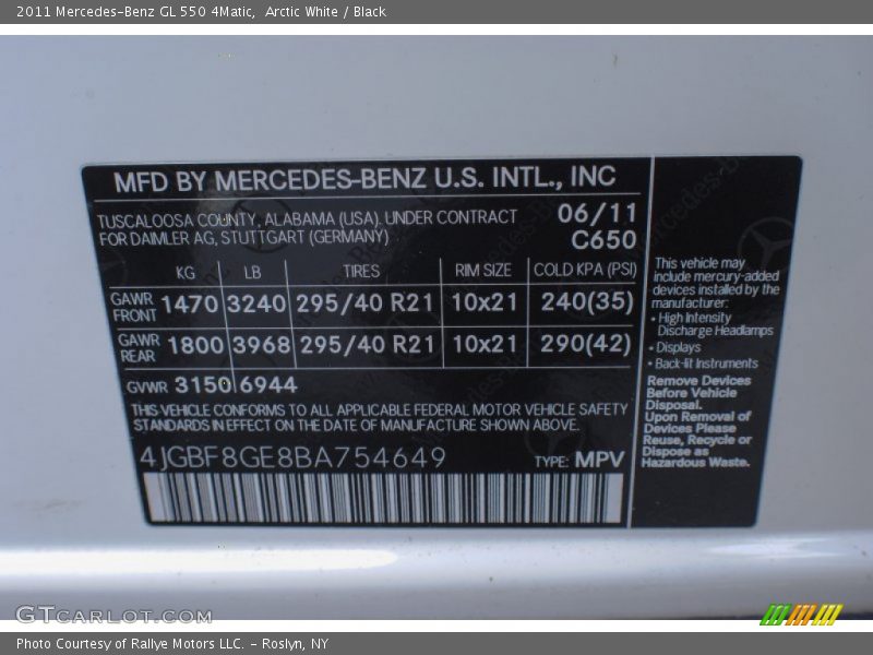 Arctic White / Black 2011 Mercedes-Benz GL 550 4Matic