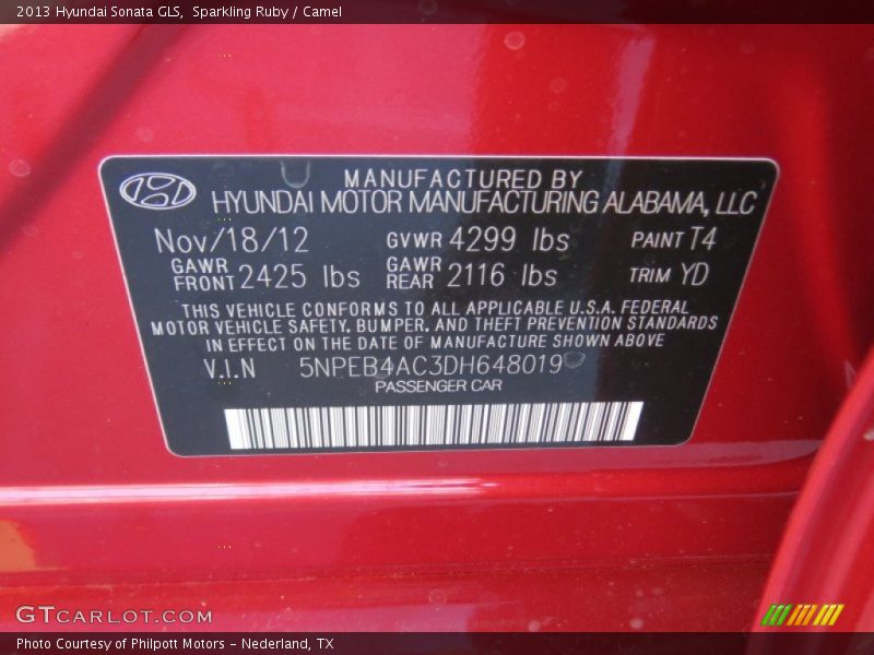 Sparkling Ruby / Camel 2013 Hyundai Sonata GLS