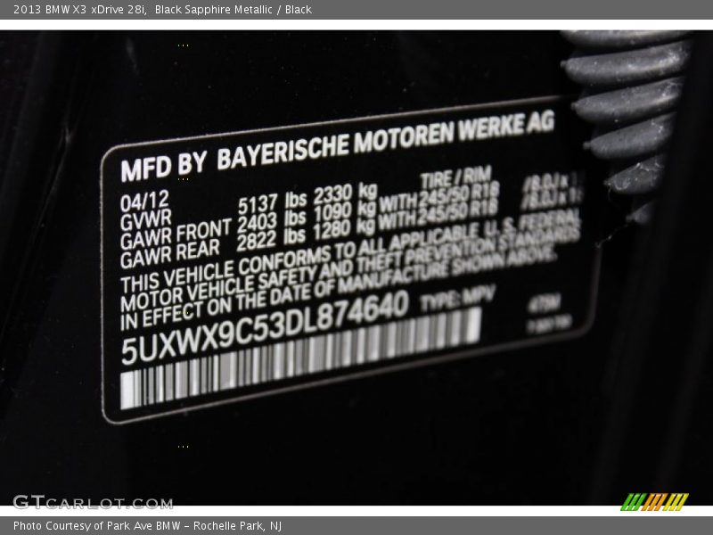 Black Sapphire Metallic / Black 2013 BMW X3 xDrive 28i