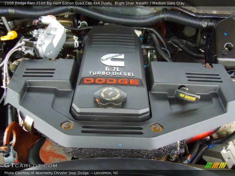  2008 Ram 3500 Big Horn Edition Quad Cab 4x4 Dually Engine - 6.7 Liter Cummins OHV 24-Valve BLUETEC Turbo-Diesel Inline 6-Cylinder