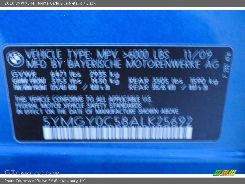 Monte Carlo Blue Metallic / Black 2010 BMW X5 M