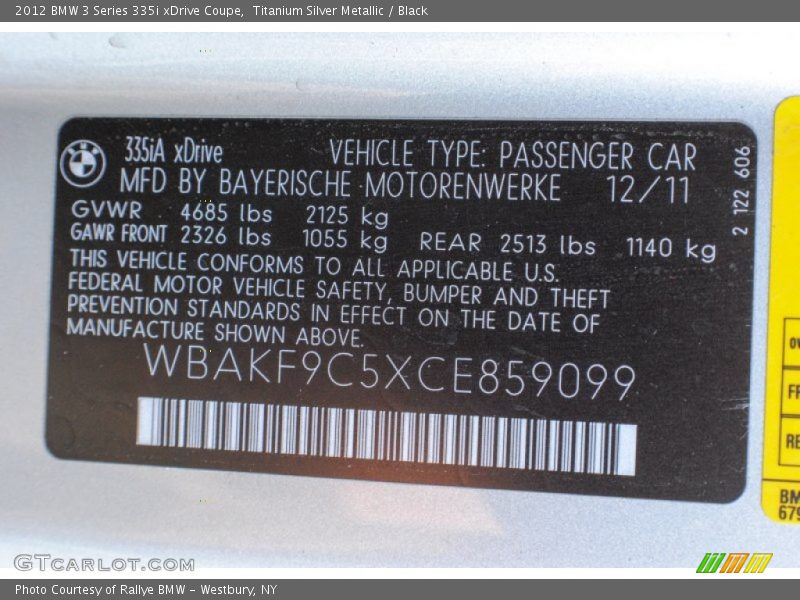 Titanium Silver Metallic / Black 2012 BMW 3 Series 335i xDrive Coupe