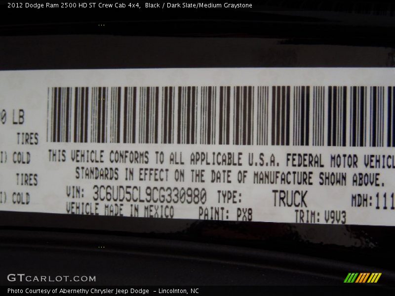 Black / Dark Slate/Medium Graystone 2012 Dodge Ram 2500 HD ST Crew Cab 4x4