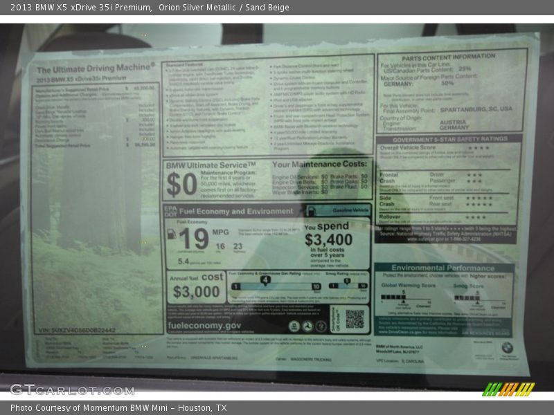  2013 X5 xDrive 35i Premium Window Sticker