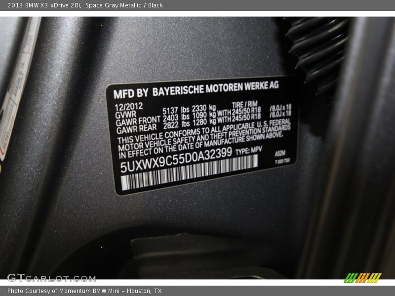 Space Gray Metallic / Black 2013 BMW X3 xDrive 28i