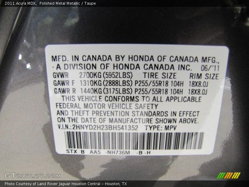 Polished Metal Metallic / Taupe 2011 Acura MDX