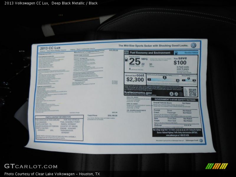 Deep Black Metallic / Black 2013 Volkswagen CC Lux