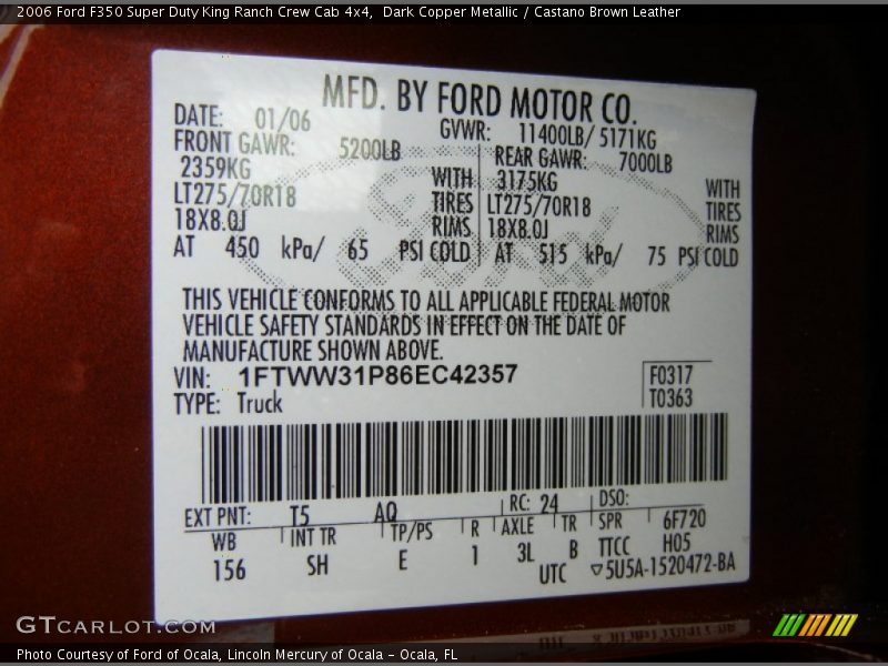 Dark Copper Metallic / Castano Brown Leather 2006 Ford F350 Super Duty King Ranch Crew Cab 4x4