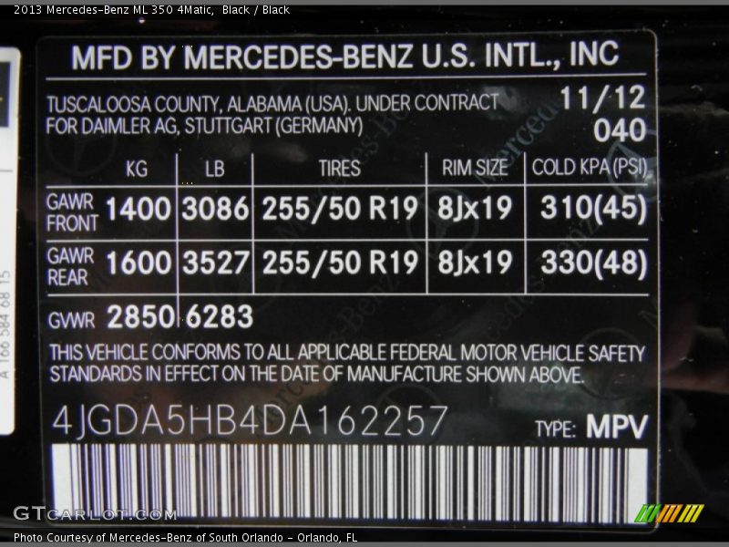 Black / Black 2013 Mercedes-Benz ML 350 4Matic
