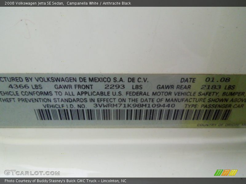 Campanella White / Anthracite Black 2008 Volkswagen Jetta SE Sedan