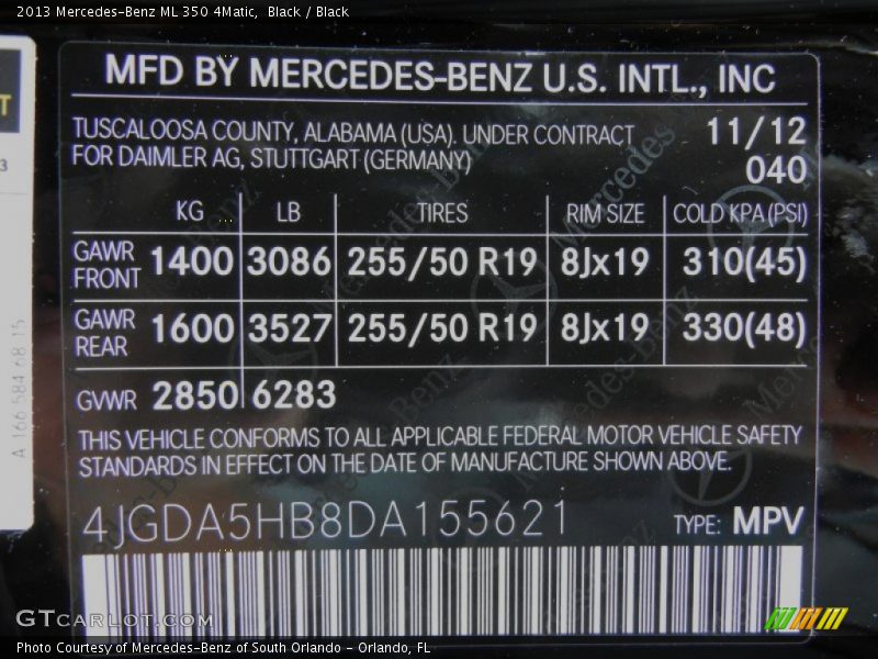 Black / Black 2013 Mercedes-Benz ML 350 4Matic