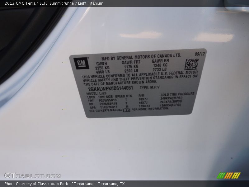 Summit White / Light Titanium 2013 GMC Terrain SLT