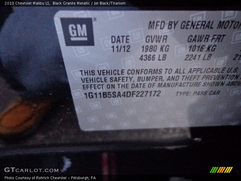 Black Granite Metallic / Jet Black/Titanium 2013 Chevrolet Malibu LS