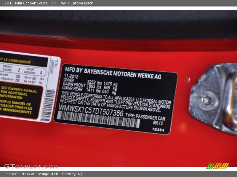 Chili Red / Carbon Black 2013 Mini Cooper Coupe