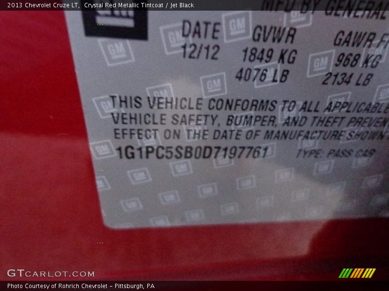 Crystal Red Metallic Tintcoat / Jet Black 2013 Chevrolet Cruze LT