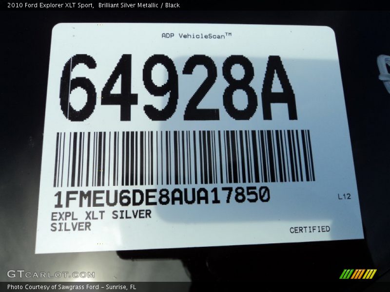 Brilliant Silver Metallic / Black 2010 Ford Explorer XLT Sport