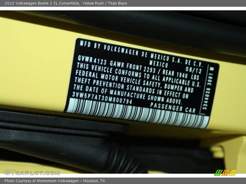 Yellow Rush / Titan Black 2013 Volkswagen Beetle 2.5L Convertible