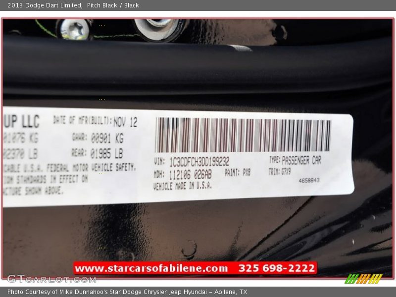 Pitch Black / Black 2013 Dodge Dart Limited