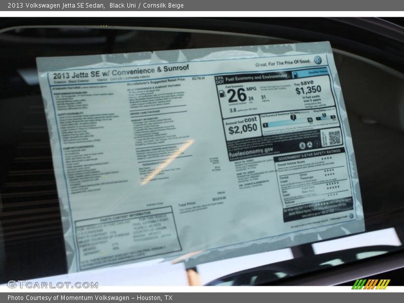 Black Uni / Cornsilk Beige 2013 Volkswagen Jetta SE Sedan
