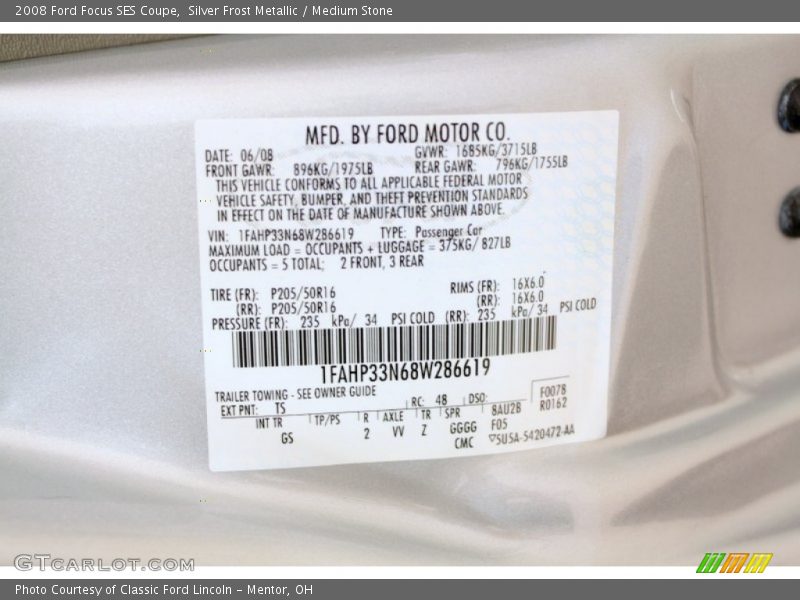 Silver Frost Metallic / Medium Stone 2008 Ford Focus SES Coupe