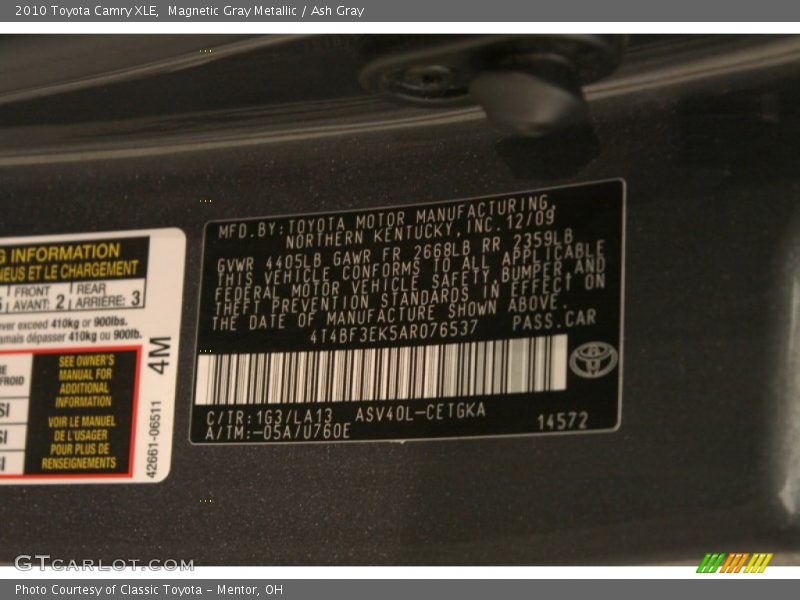 Magnetic Gray Metallic / Ash Gray 2010 Toyota Camry XLE